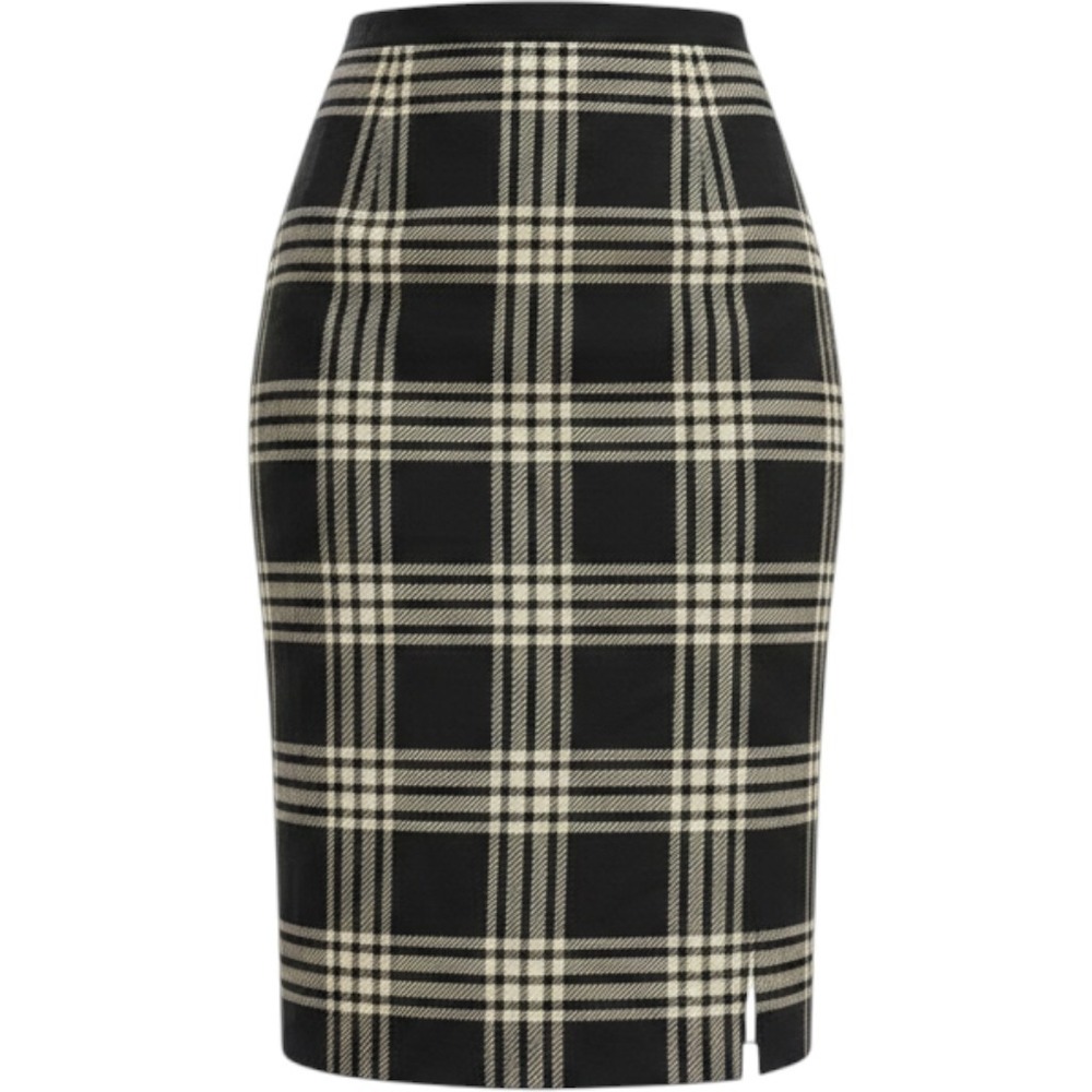 Talbots Black White Plaid Metallic Wool Blend Pencil Skirt Size 4 Holiday Office